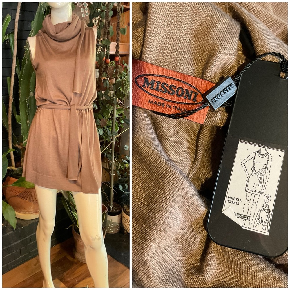 NEW Missoni Italy Cashmere Silk Cowl Neck Belted Sweater Dress